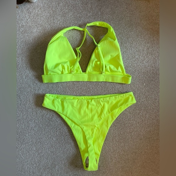 Neon Yellow Thong Bikini Set - Picture 3 of 8